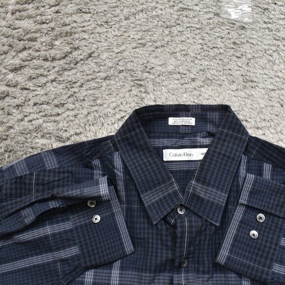 Calvin Klein Men's 2XLT Button Shirt Long Sleeve Plaid Gray Modern Plaid Cotton - Picture 7 of 8
